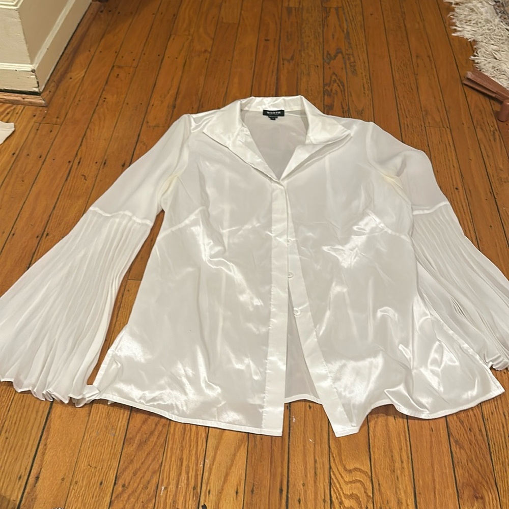 Taffeta button down with chiffon sleeves